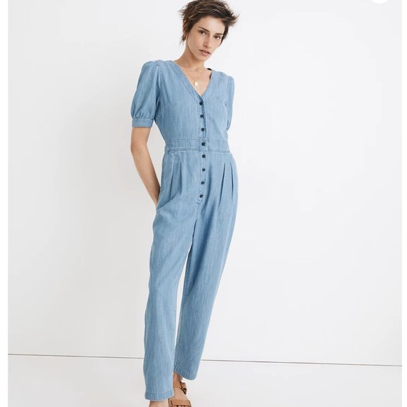 Madewell Pants & Jumpsuits Nwt Madewell Denim Puffsleeve Buttonfront Jumpsuit Poshmark